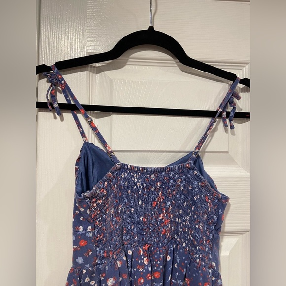 Japna Size XS Thin Adjustable Strap Smocked Back Blue Red Floral Sun Dress - Picture 9 of 10